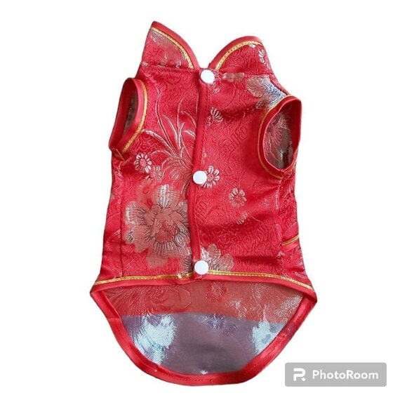 Chinese New Year Red Floral Dog Shirt With Gold Accents - Size Small - Picture 3 of 6